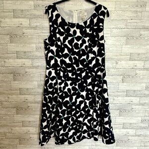 Loft Navy/White Floral Print Summer Dress Cocktail, Coastal Sz-12 Turquoise Bead